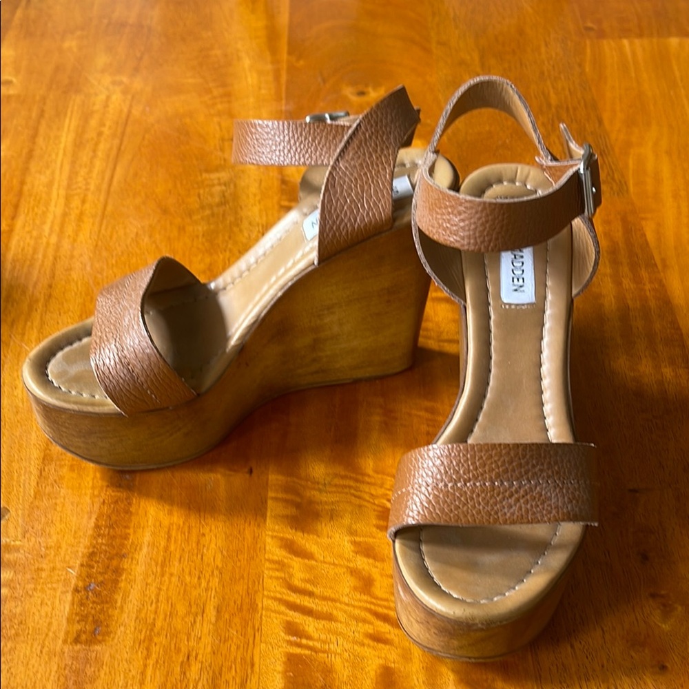 Steve Madden Brown Wedge Sandals with Ankle Strap